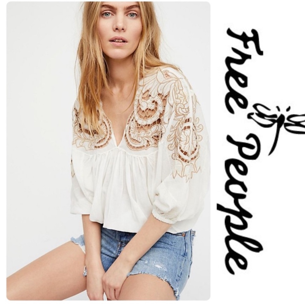 Free People lace cut batwing blouse